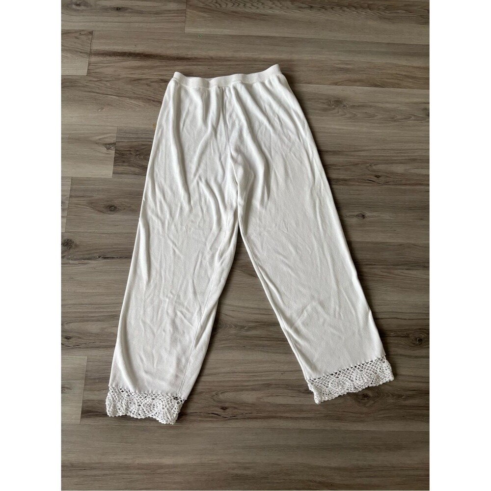 Bloomingdale's S White Knit Crochet Trim Pants